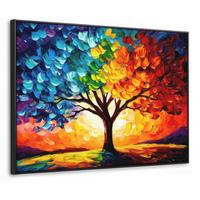 LEINWAND Bilder mit Rahmen - Baum - Kunst - Natur - Sonnenuntergang - 100x70 - Multicolor, Textil (100/70cm) - MuchoWow