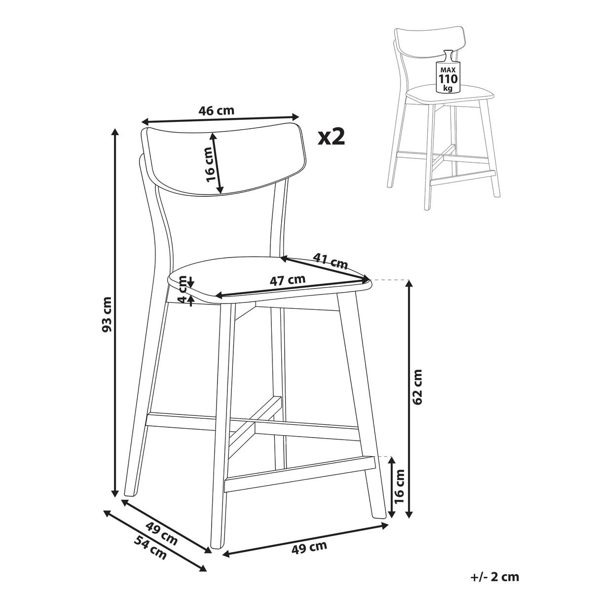 BARSTUHL 2er-Set Holz Hellbraun/Grau Holly - Hellbraun, Holz (49/93/54cm) - Beliani