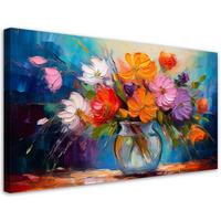 LEINWANDBILD Bemalter Blumenstrauß in einer Vase 120x60cm - Multicolor, Textil (120/60cm) - Feeby
