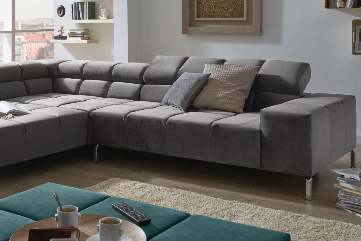 ECKSOFA MIT MOTORISCHEM SITZVORZUG NELSON Grau Velvet Relaxfunktion - Silberfarben/Grau, Textil (321/216cm) - KAWOLA
