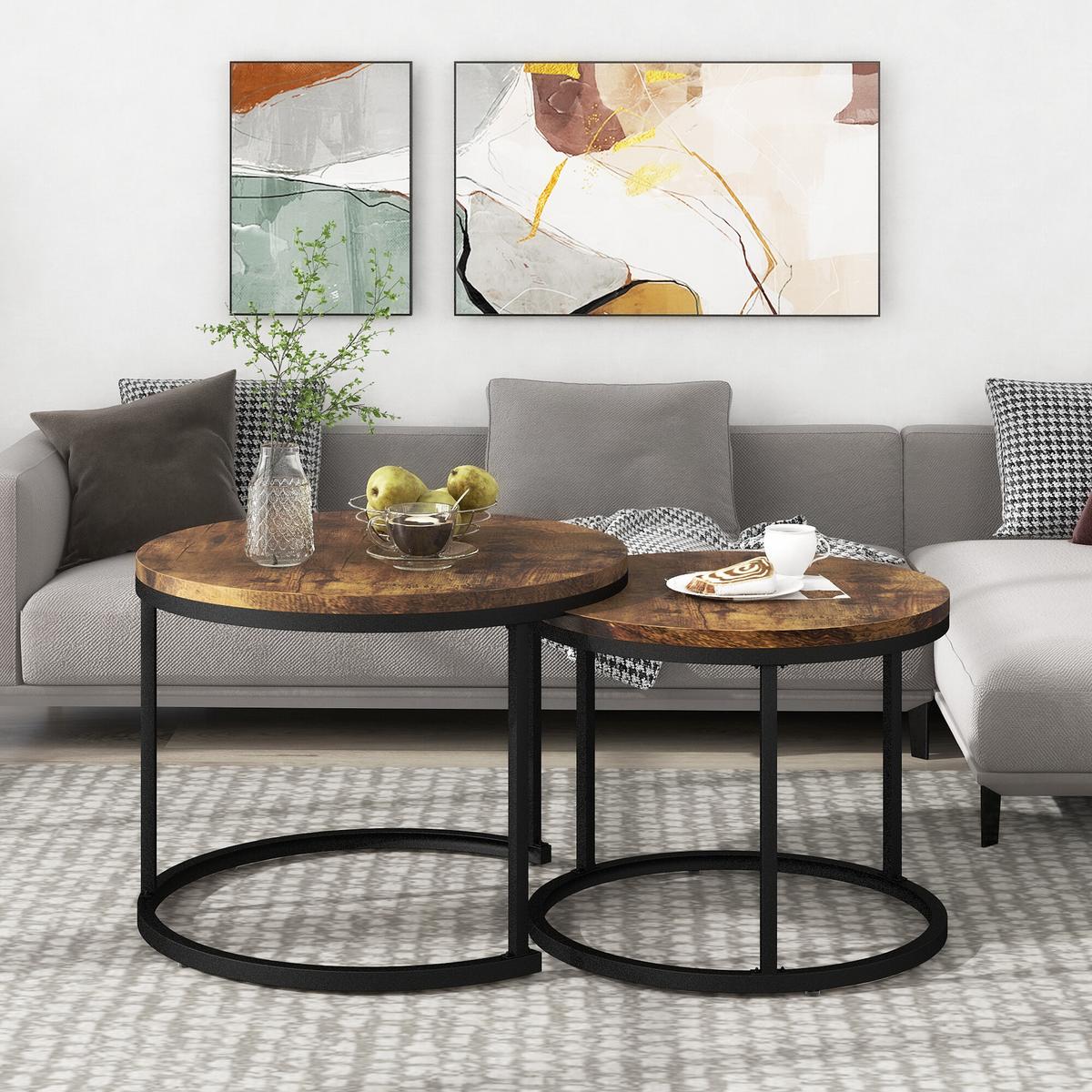 COUCHTISCH-SET 2er-set Holz- Und Schwarzeffekt - Schwarz, Holzwerkstoff/Metall (71/70/50cm) - Urban Meuble