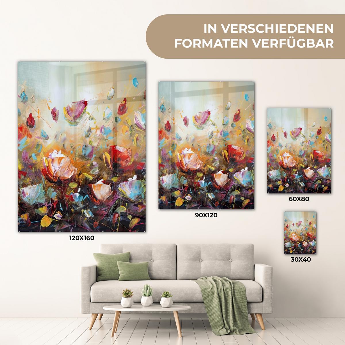 ACRYLGLASBILD Blumen - Kunst - Natur - Ölgemälde 60x80 cm - Multicolor, Glas (60/80cm) - MuchoWow