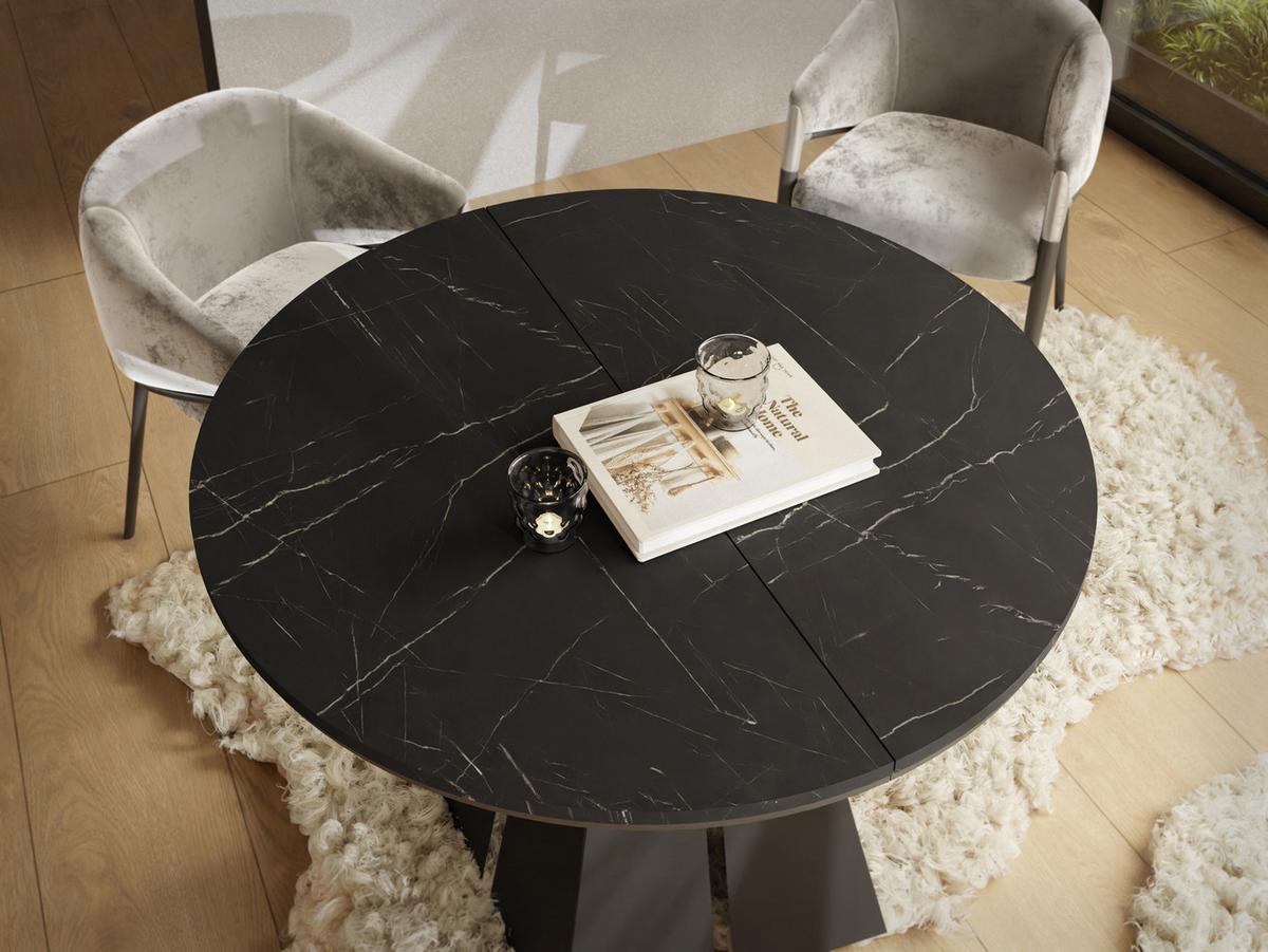 ESSTISCH Kova runder ausziehbarer, Marmor Schwarz 100-180/100/76 cm - Anthrazit/Schwarz, Holzwerkstoff/Metall (100/176/76cm) - WFL GROUP