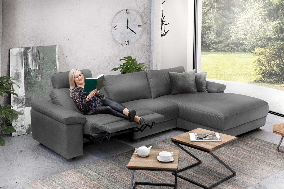 ECKSOFA XL MOTORISCHER RELAXFUNKTION LOLA Grau Webstoff Relaxfunktion - Schwarz/Grau, Textil (304/178cm) - KAWOLA