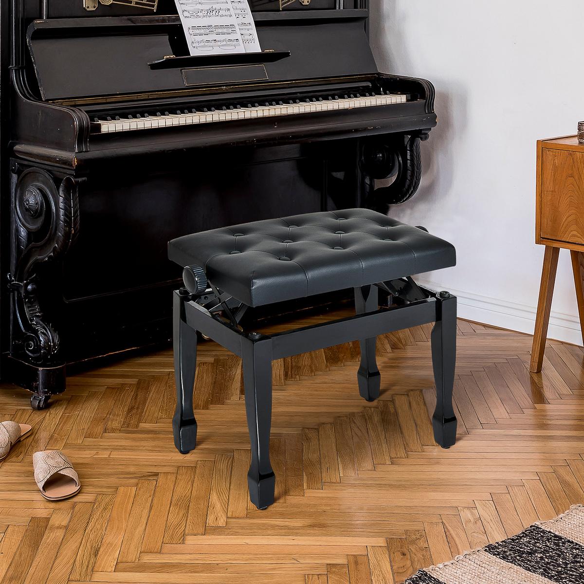 KLAVIERHOCKER Klavierbank höhenverstellbar Üben von Musikinstrumenten Hocker - Schwarz, Holz (35/55/64cm) - HOMCOM
