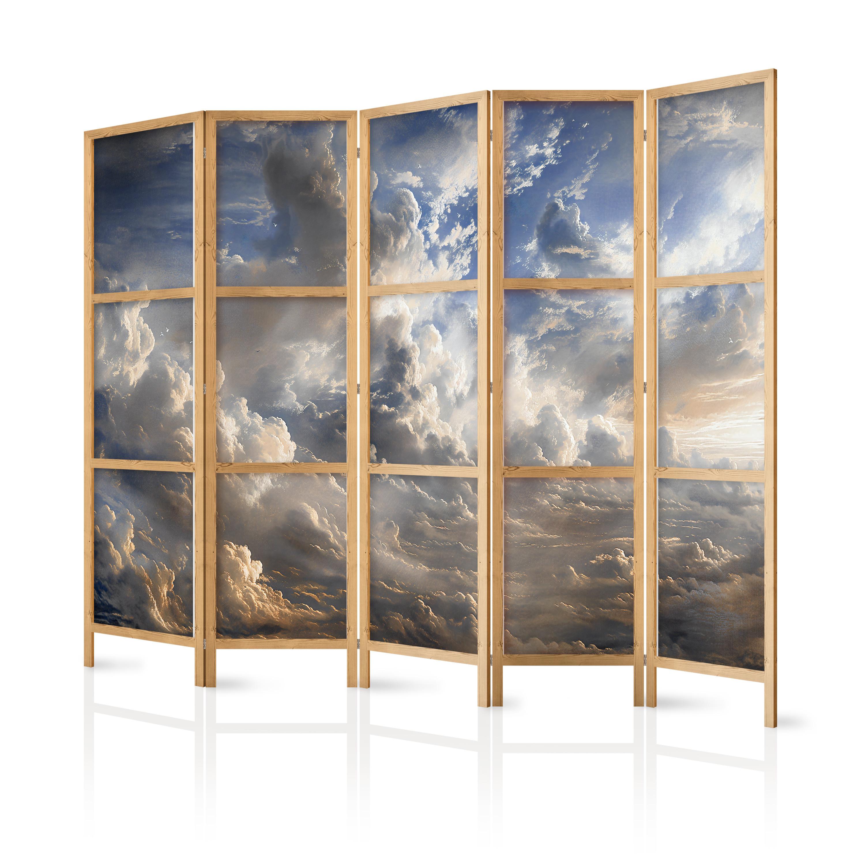PARAVENT Japanischer 5-tlg 225x172 cm Wolken 3D Effekt - Blau, Holz/Textil (225/172/3cm) - Muralo
