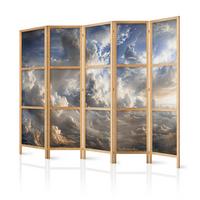PARAVENT Japanischer 5-tlg 225x172 cm Wolken 3D Effekt - Blau, Holz/Textil (225/172/3cm) - Muralo