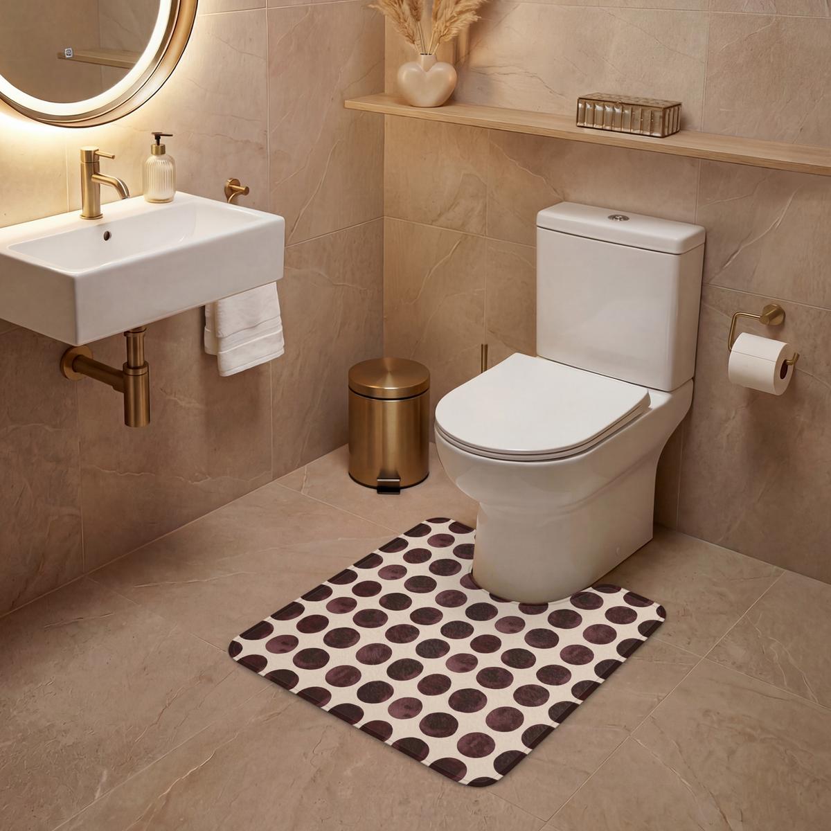 WC-VORLEGER Polka dots - Muster - Braun Toilettenvorleger 55x60 cm - Bordeaux, Textil (55/1cm) - OnlyWow