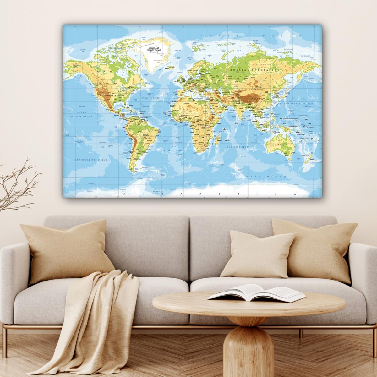 LEINWANDBILD Weltkarte - Statistisch - Blau - Erde - Bildung Groß 140x90 cm - Blau, Textil (140/90cm) - MuchoWow