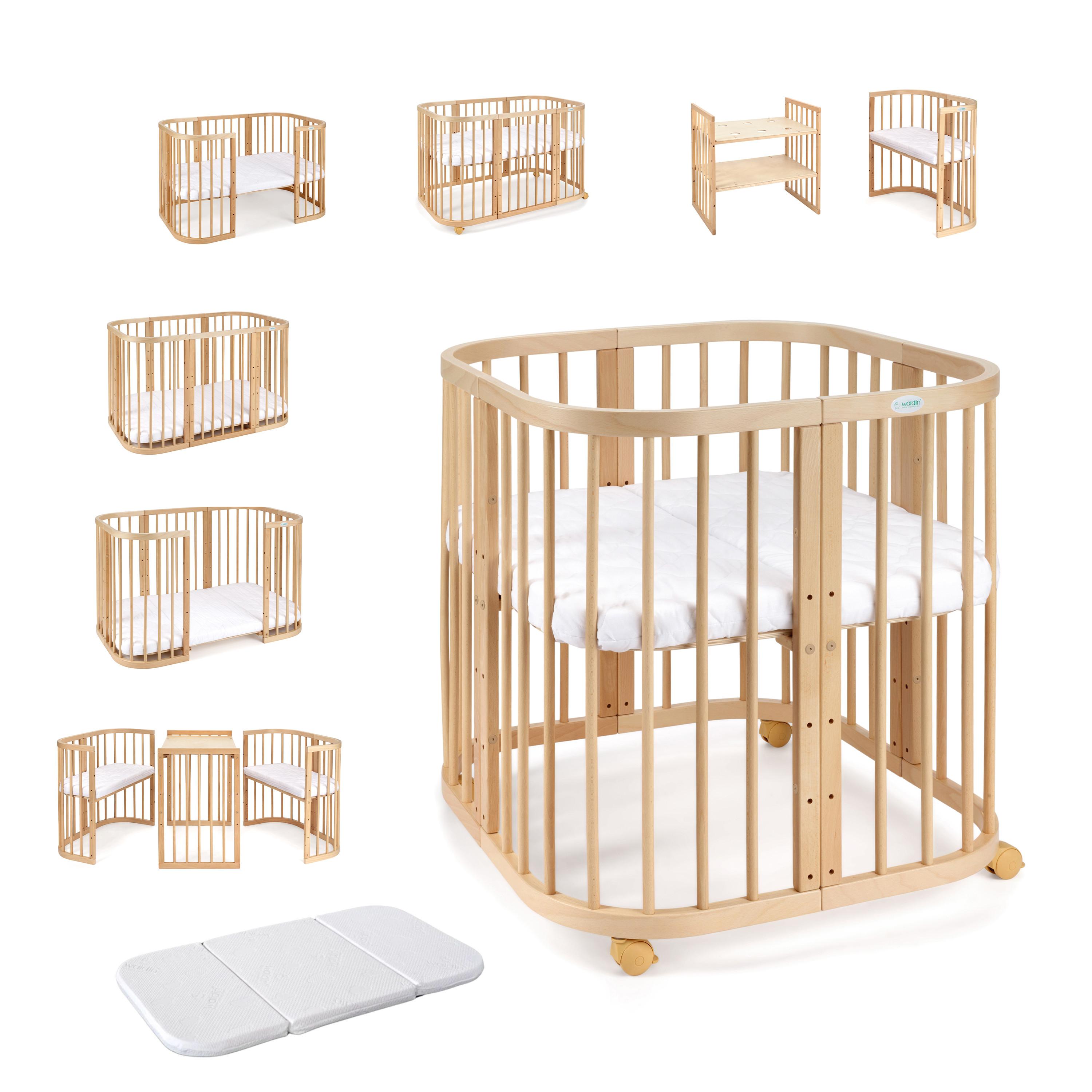 BABYBETT NATUR, 7in1 mit Matratze - Naturfarben, Holz (73/123cm) - waldin