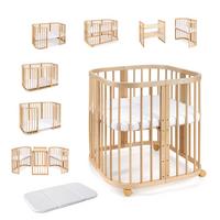 BABYBETT NATUR, 7in1 mit Matratze - Naturfarben, Holz (73/123cm) - waldin