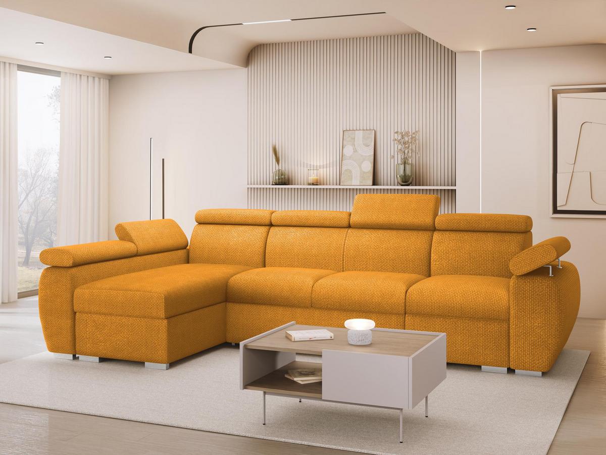 ECKSOFA Boston LCP, Seite: Links LCP+2R+1P(65) - Currygelb/Silberfarben, Holz/Textil (320/170cm) - MIRJAN24