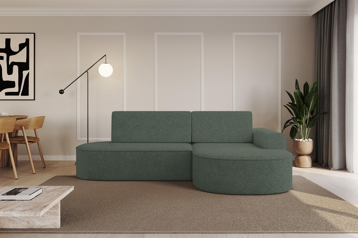 ECKSOFA mit Schlaffunktion und Bettkasten Ottomane Rechts MARI-L1-S - 283x167x73 cm Grün Tissu - Schwarz/Grün, Holzwerkstoff/Kunststoff (167/283cm) - ALTDECOR