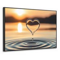 LEINWAND Bilder mit Rahmen - Herz - Wasser - Sonnenuntergang - Natur - Zen - 120x80 - Bernsteinfarben, Textil (120/80cm) - MuchoWow