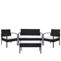 POLY-RATTAN GARNITUR Schwarz, Cremeweiß - Schwarz/Weiß, Kunststoff - MCW