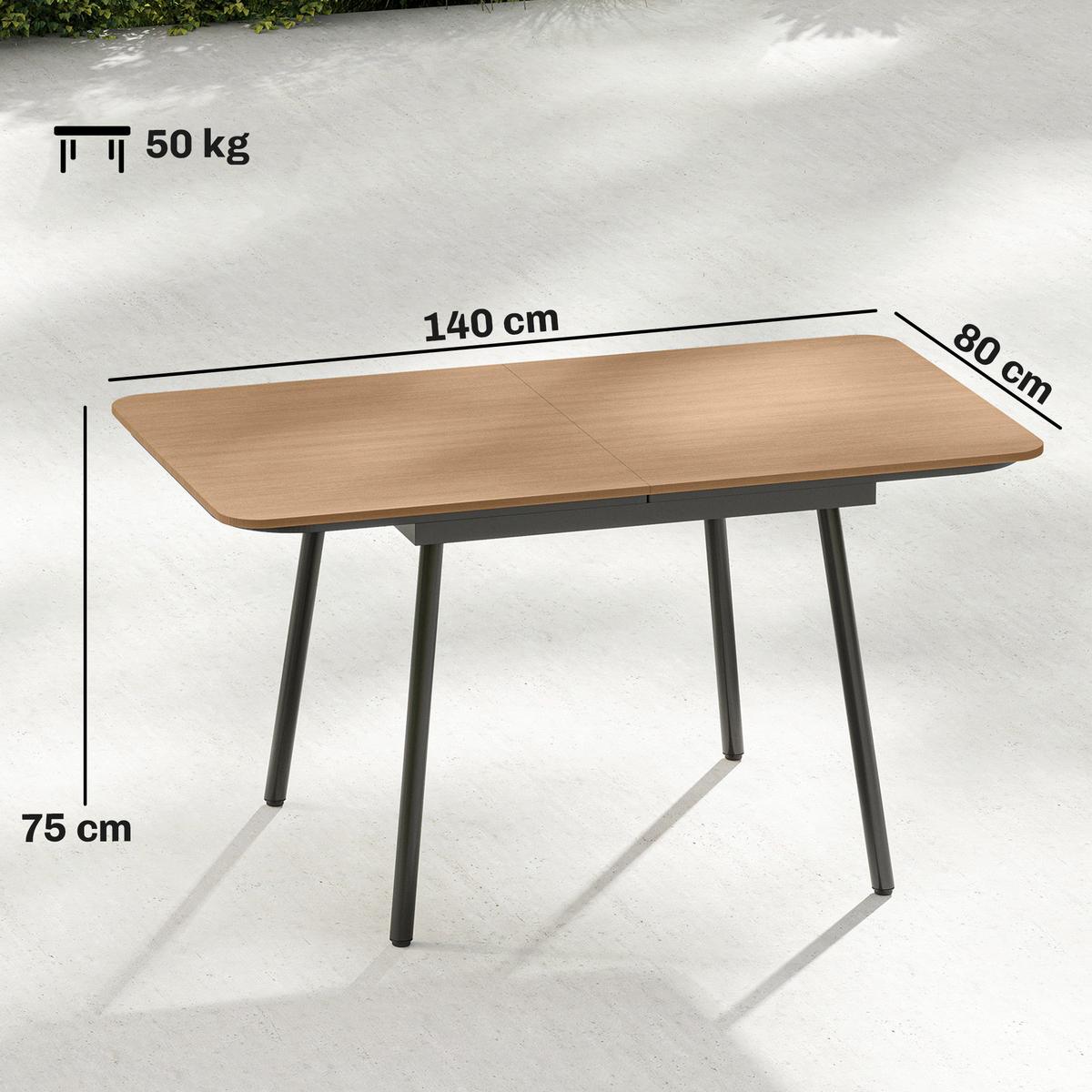 GARTENTISCH rechteckig 140/80/75 cm Teak - Teakfarben, Metall (140/80/75cm) - Outsunny