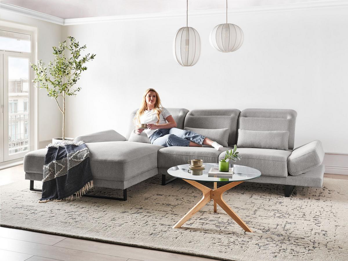 ECKSOFA 4-Sitzer Stoff Hellgrau rechtsseitig Ikast - Hellgrau/Schwarz, Textil (320/214cm) - Beliani