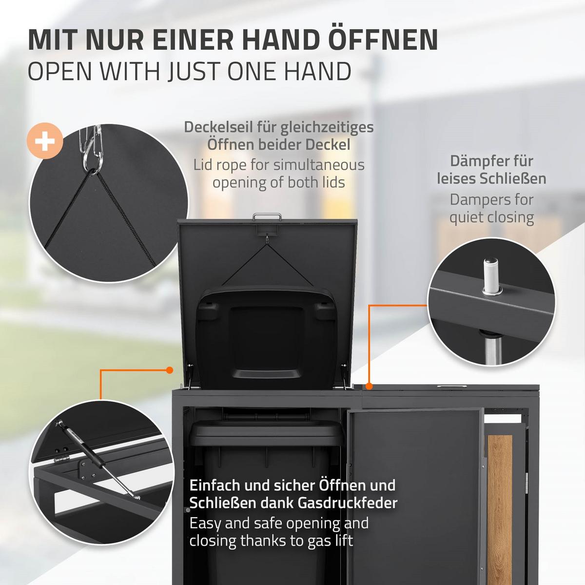 MÜLLTONNENBOX 2er 240L 132x80x120 cm Anthrazit-Eiche hell aus Stahl - Hellbraun, Metall (80/120/132cm) - ML-DESIGN
