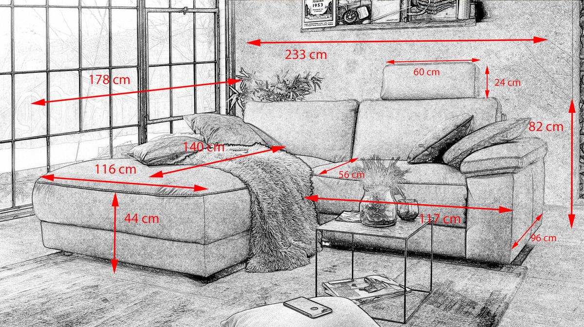 ECKSOFA MOTORISCHER RELAXFUNKTION LOLA Grau Webstoff Relaxfunktion - Schwarz/Grau, Textil (233/178cm) - KAWOLA