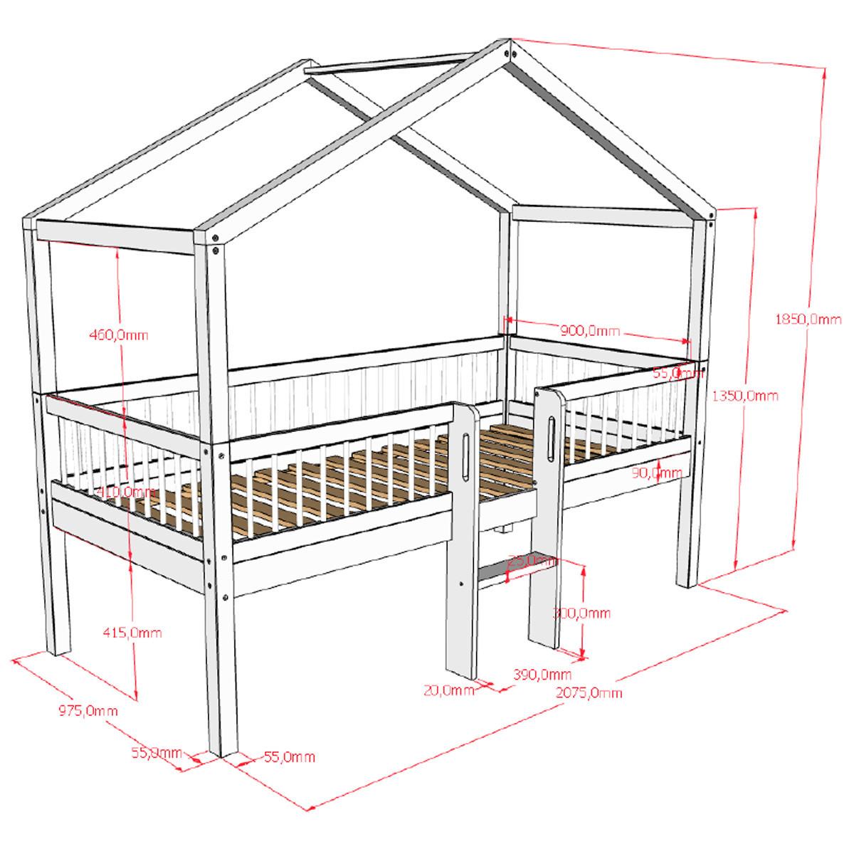 HAUSBETT HALBHOCH 90x200 Keeley Buche Weiß Leiter Mitte - Weiß, Holz (90/200cm) - 58aufmkessel
