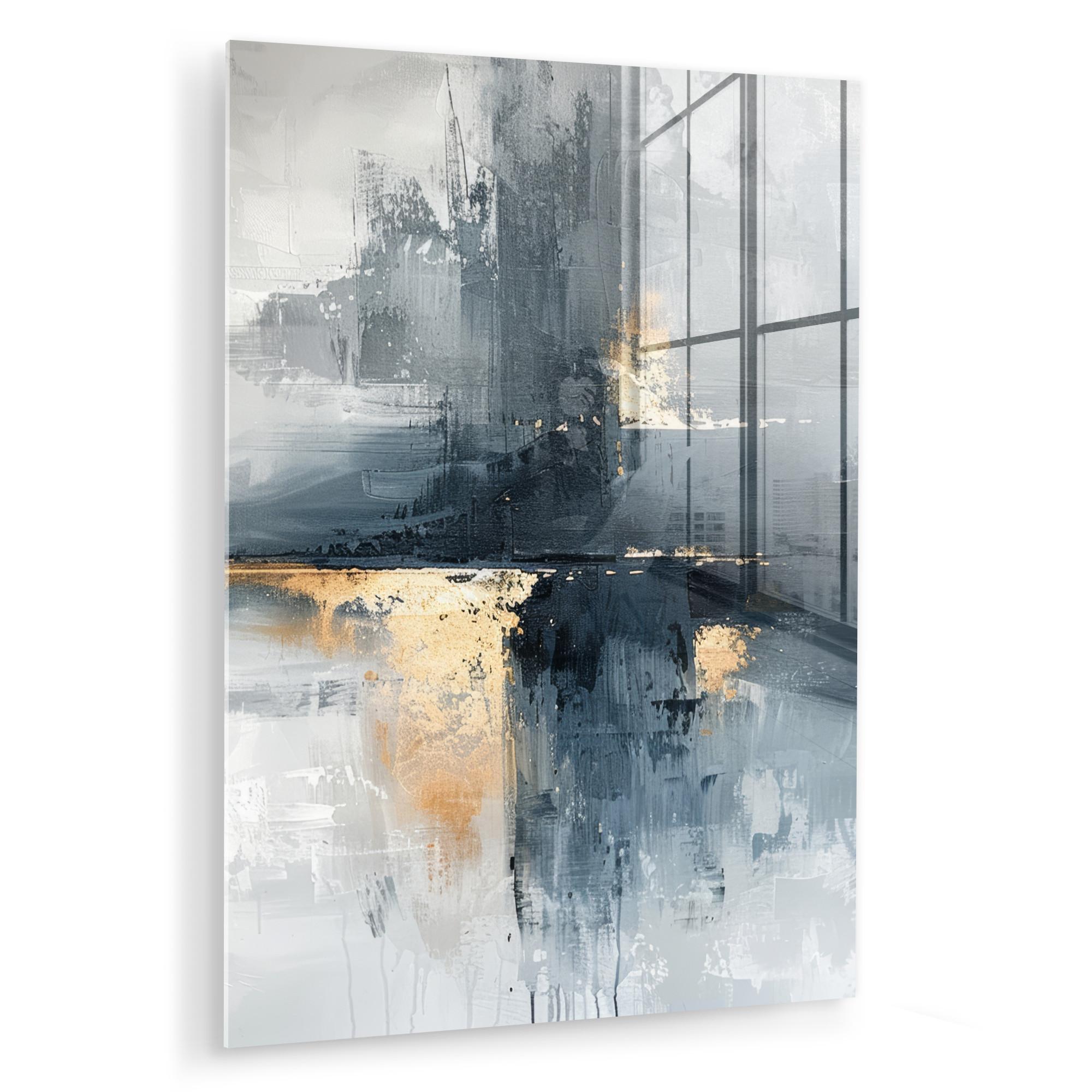 ACRYLGLASBILD Kunst - Grau - Gold - Abstrakt 60x80 cm - Dunkelgrau, Glas (60/80cm) - MuchoWow