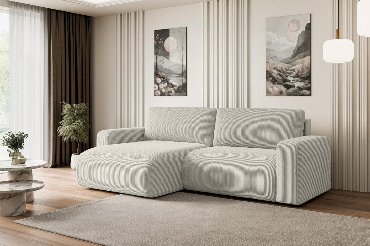 ECKSOFA mit Schlaffunktion und Bettkasten KLEEA-L - 247x143x83 cm Creme Cord - Hellgrau/Creme, Holzwerkstoff/Kunststoff (247/143cm) - ALTDECOR