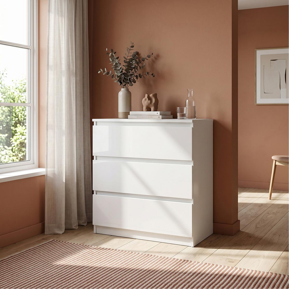 KOMMODE NUDO 70/78,5/39cm mit 3 Schubladen Türen Weiß - Weiß Hochglanz/Weiß, Holzwerkstoff (70/78.5/39cm) - MASSENO