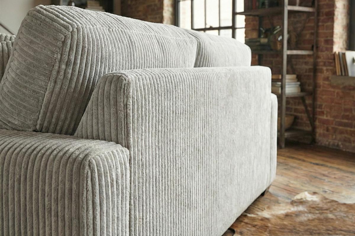 SOFA NETTA Hellgrau Cord - Hellgrau/Braun, Birkenholz/Textil (258/90/116cm) - KAWOLA
