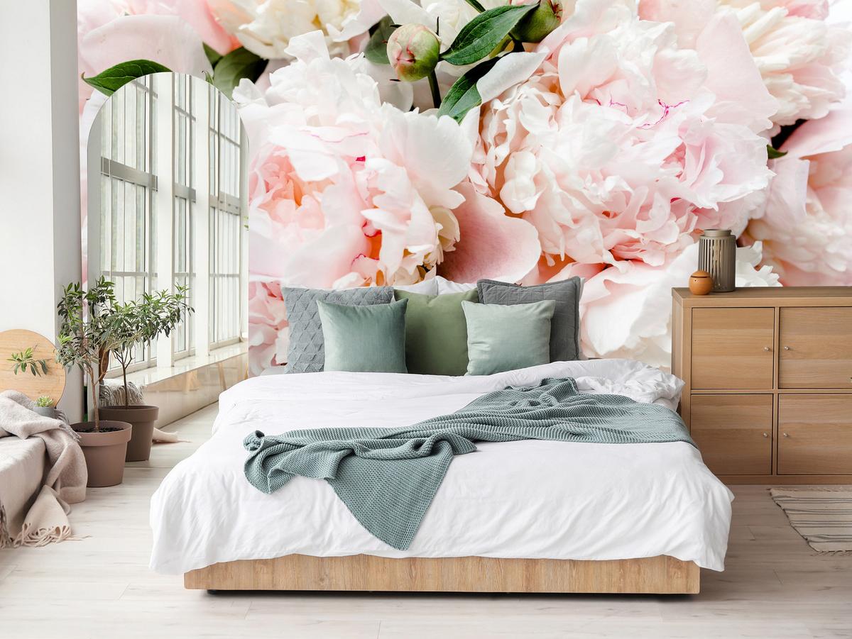 FOTOTAPETE für Schlafzimmer Rosa Zarte Pfingstrosen Natur 100x70 - Rosa/Weiß, Papier (100/70cm) - Muralo