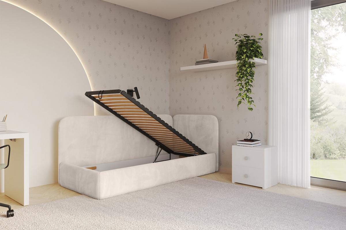EINZELLBETT Jugendbett mit Bettkasten und Matratze H3/H4, Links - ELSY 80x200 Beige - Ecru, Holzwerkstoff/Textil (80/200cm) - ALTDECOR