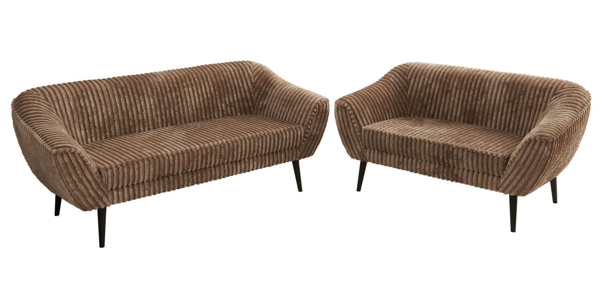 SITZGARNITUR PIRS 3+2 - Braun Cord - Schwarze Beine - Schwarz/Braun, Holzwerkstoff/Textil (180/75/74cm) - MKS