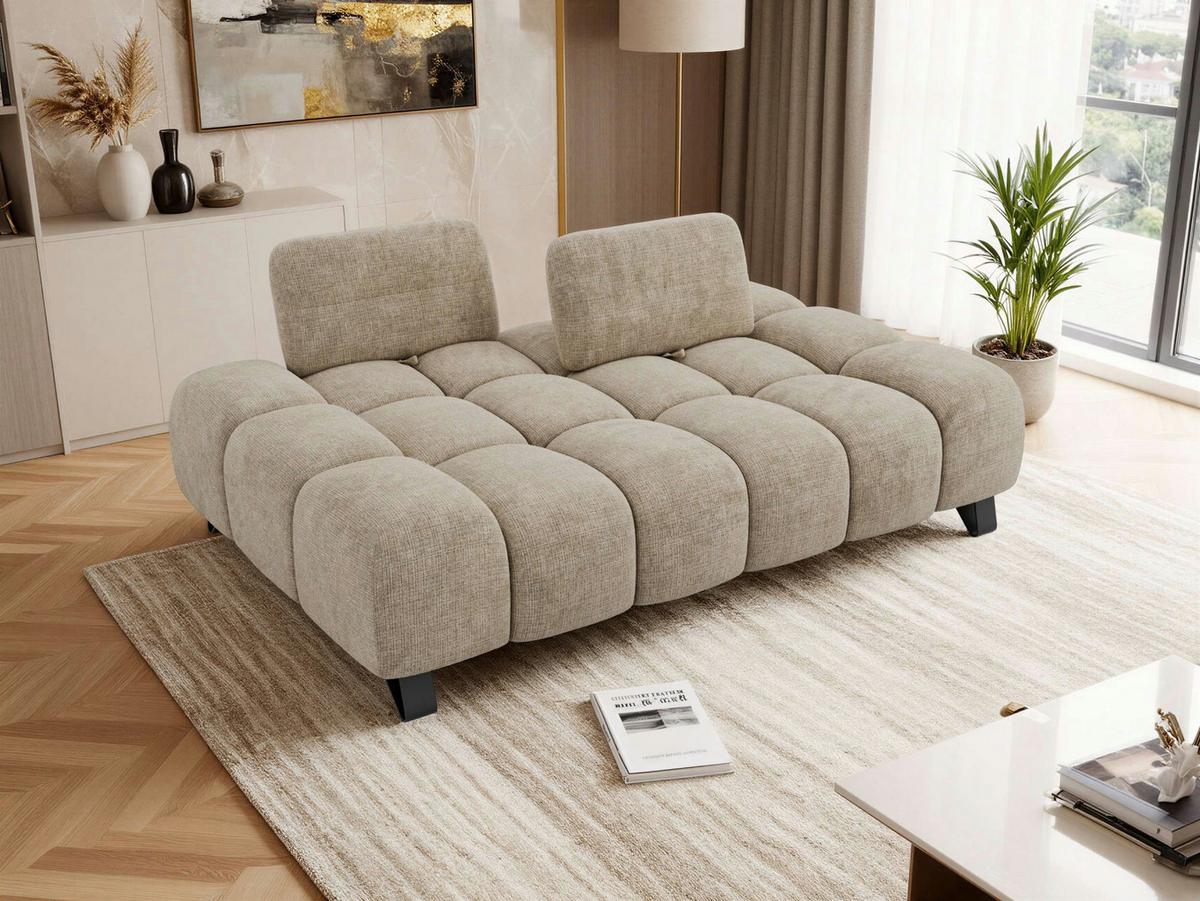 3-SITZER-SOFA NERANO - Beige Schenille - Beige/Schwarz, Textil/Metall (220/88/146cm) - MKS