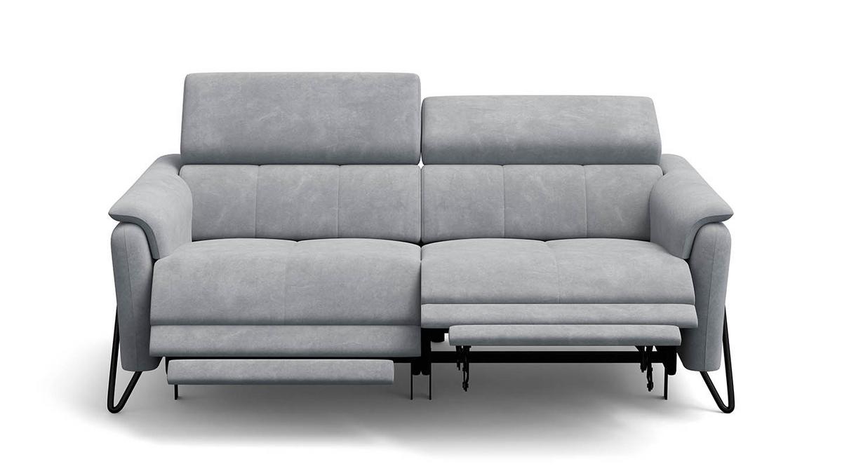 RELAXSOFA RODEN 3-Sitzer mit 2 Relax, hellgrau, Veloursstoff - Hellgrau, Holz/Textil (194/82/103cm) - Wozimo