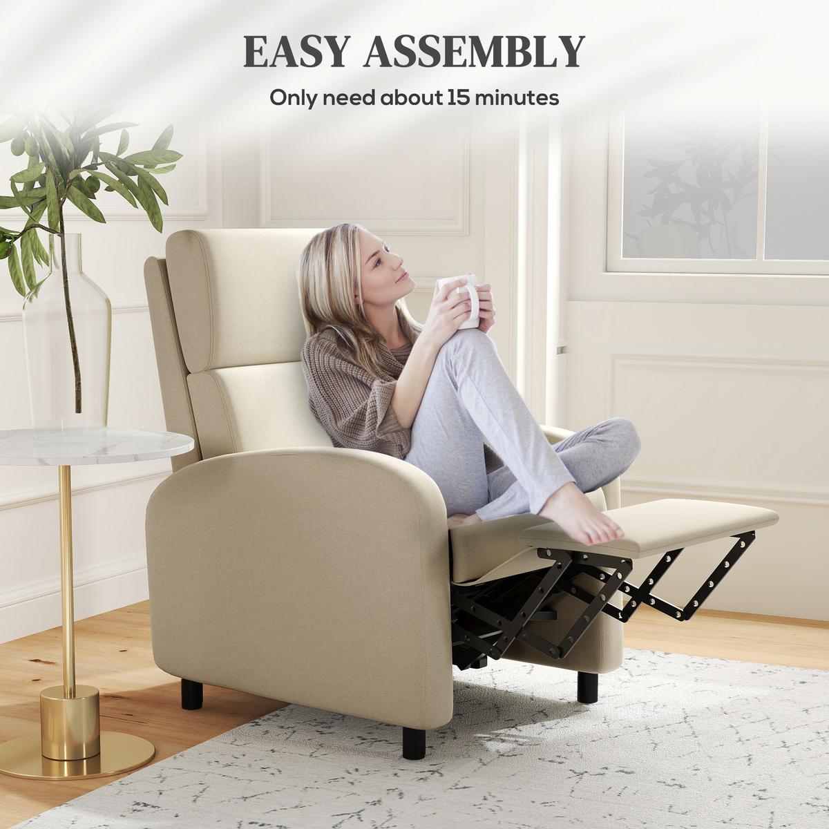 RELAXSESSEL gepolstert Fernsehsessel mit Liegefunktion bis 120 kg Belastbar - Creme/Schwarz, Kunststoff/Textil (64/102/86cm) - HOMCOM