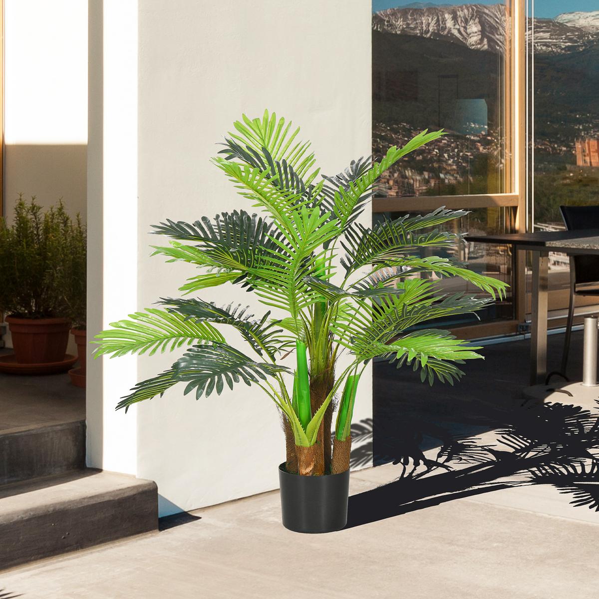 KÜNSTLICHE Pflanzen, Kunst Palme, 100 cm Kunstpflanze mit 27 Zweige Grün - Grün, Kunststoff (100cm) - HOMCOM