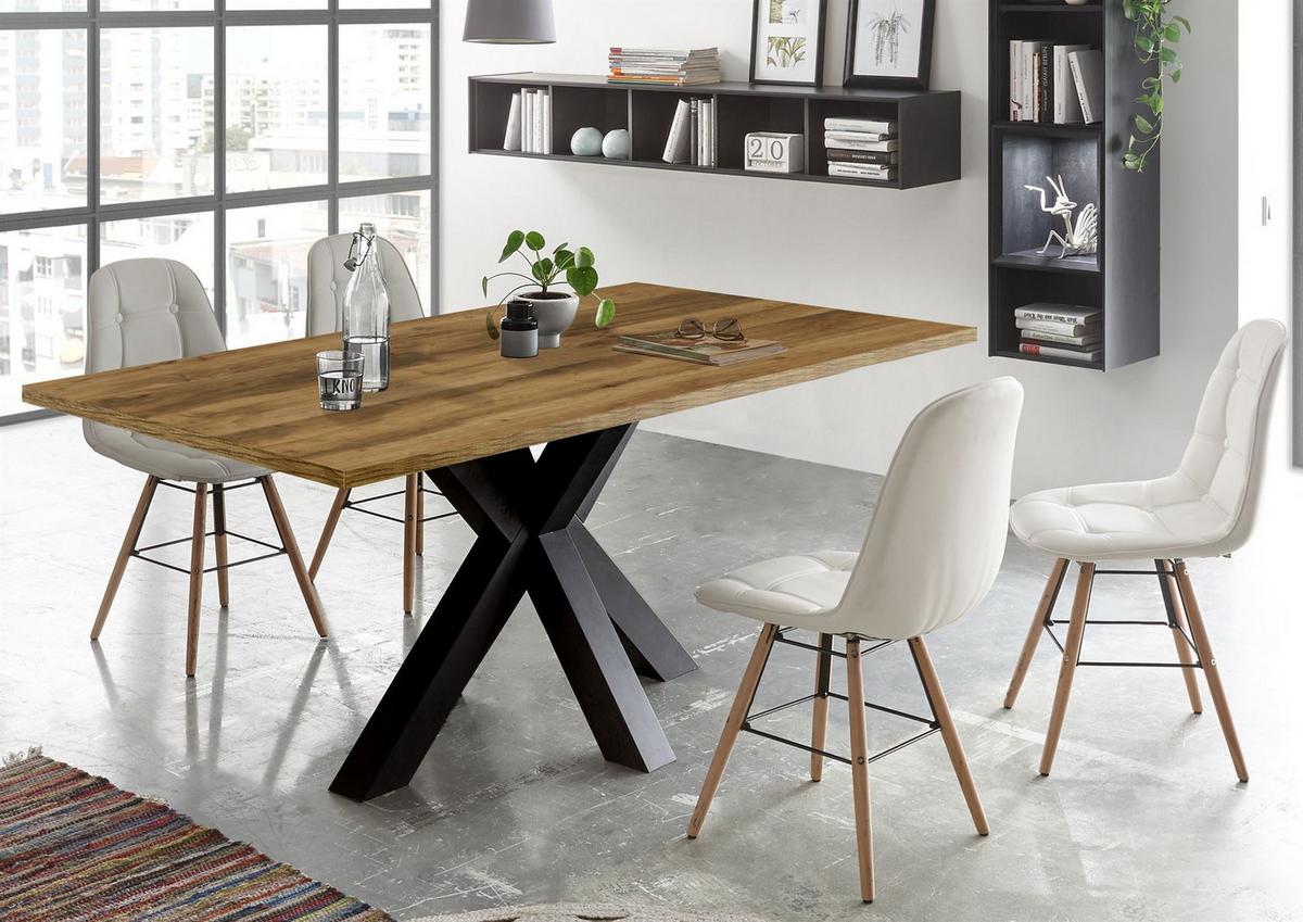 ESSZIMMERTISCH Elda 2 140 x 90 x 75 Esstisch Schwarzstahl/Plankeneiche - Hellgrau, Holz (140/90/75cm) - 58aufmkessel