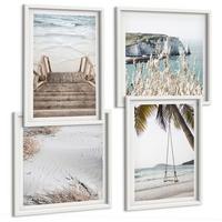 BILDER SET 4er Set - 50x50 cm & 40x60 cm Weißer Rahmen - Strandtreppe Schaukel Meer - Weiß, Kunststoff (50/50cm) - TULUP
