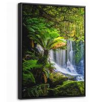 LEINWAND Bilder mit Rahmen - Dschungel - Wasserfall - Australien - Pflanzen - Natur - 30x40 - Dunkelgrün, Textil (30/40cm) - MuchoWow