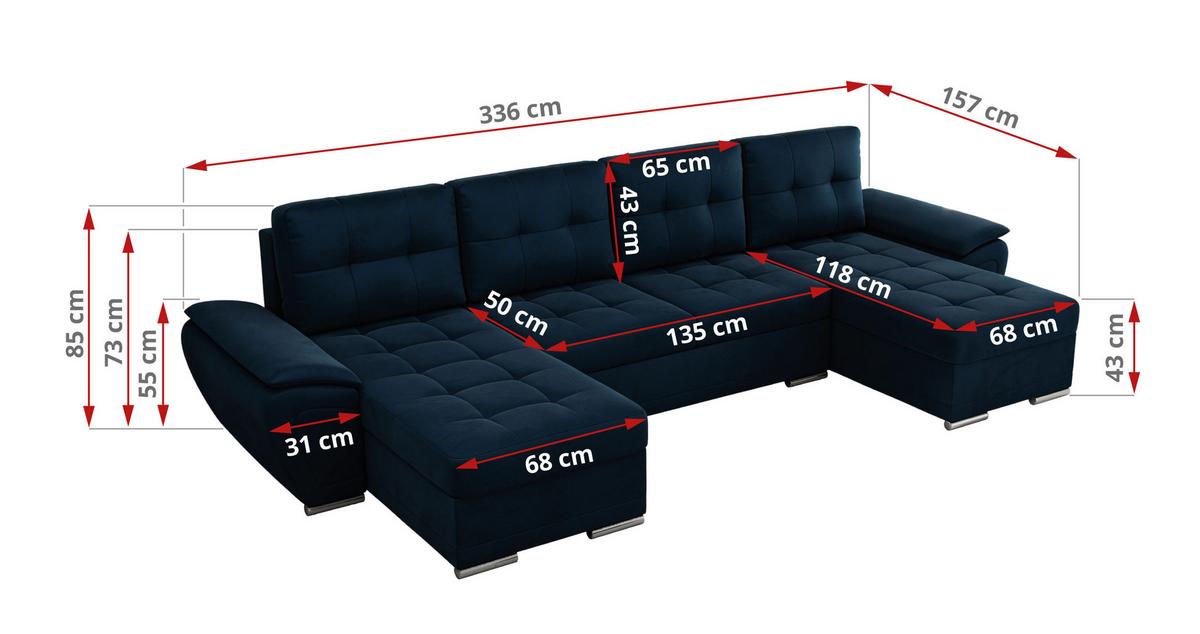 WOHNLANDSCHAFT UMBRIA U Dunkelblau Velvet - Dunkelblau/Grau, Textil/Metall (336/85/157cm) - MKS