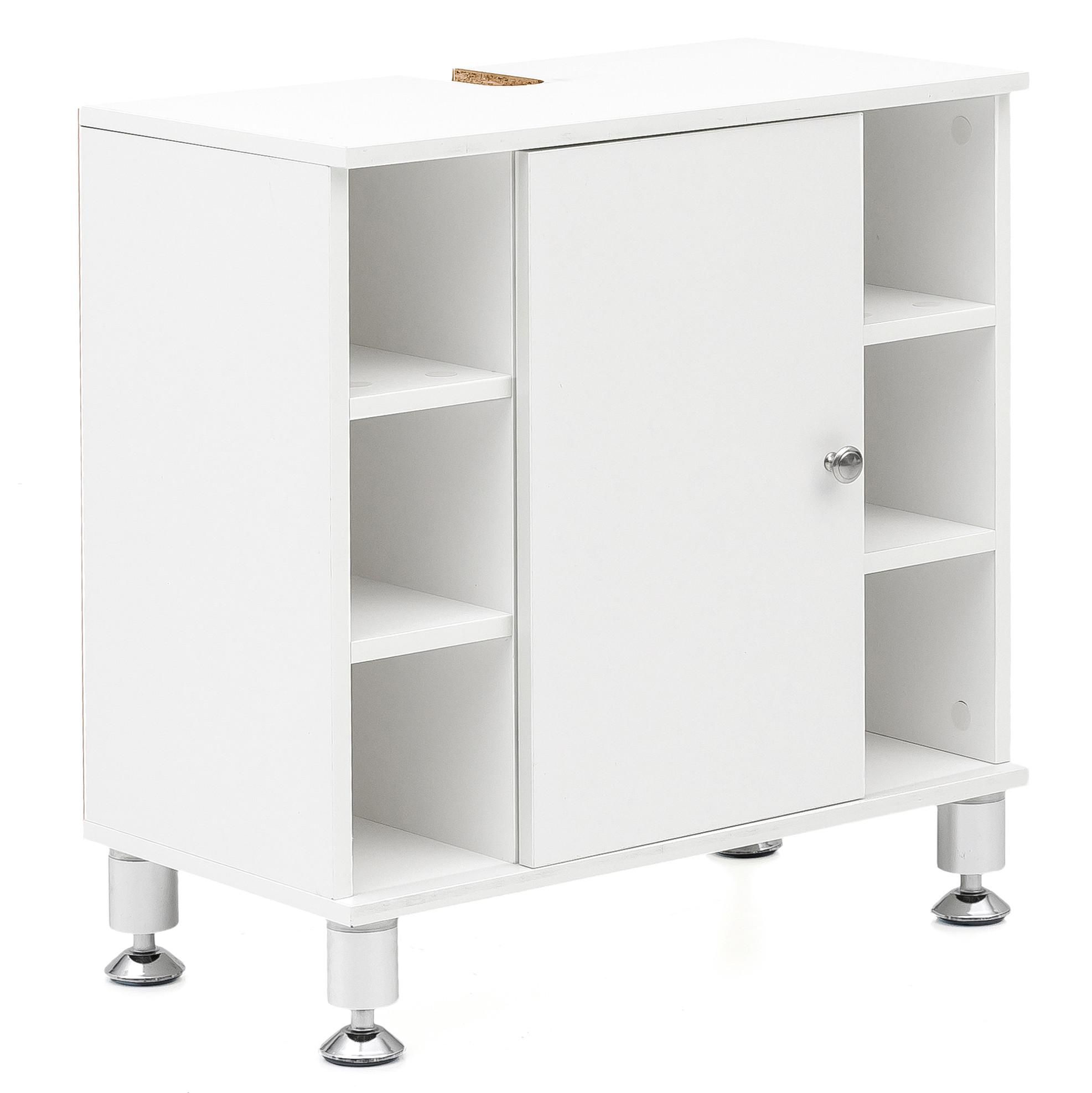 WASCHBECKENUNTERSCHRANK Weiß mit Chromdetails und justierbaren Füßen - Silberfarben/Weiß, Holz/Metall (60/64/32cm) - KADIMA DESIGN