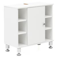 WASCHBECKENUNTERSCHRANK Weiß mit Chromdetails und justierbaren Füßen - Silberfarben/Weiß, Holz/Metall (60/64/32cm) - KADIMA DESIGN