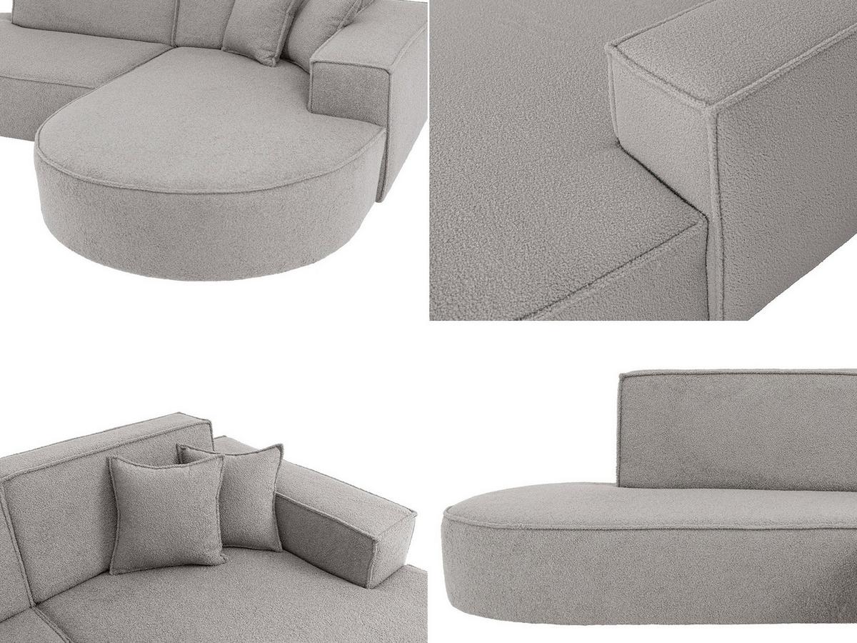 ECKSOFA Hana L-Form 3-Sitzer Ecke Rechts, Boucle, Hellgrau 241/73/168 cm - Hellgrau/Schwarz, Textil/Metall (168/241cm) - WFL GROUP