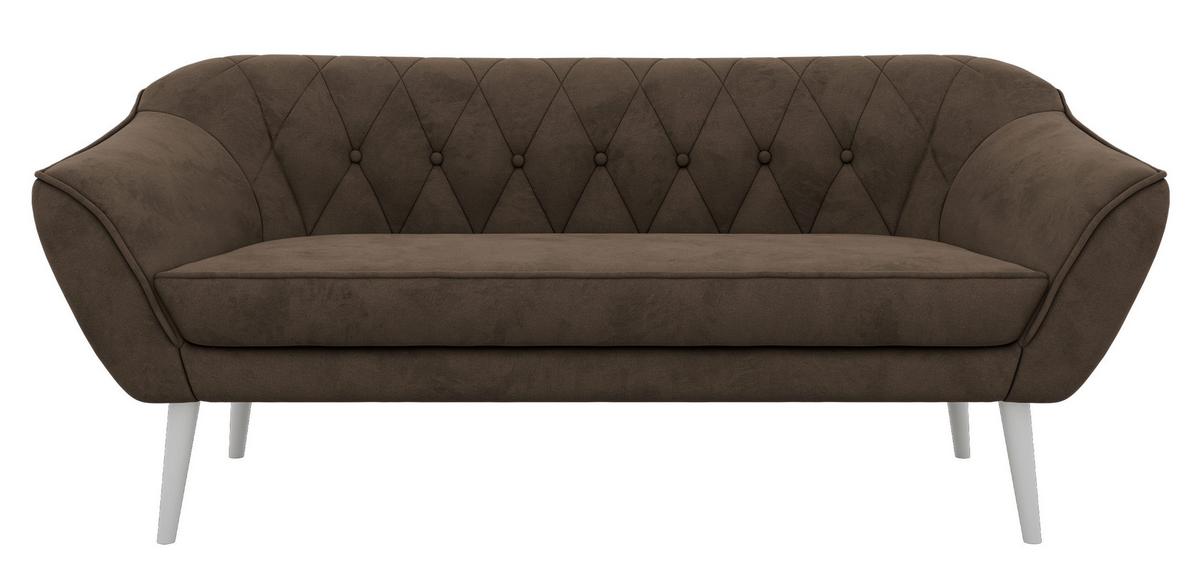 3-SITZER-SOFA PIRS - Braun Velvet - Weiße Beine - Dunkelbraun/Braun, Holzwerkstoff/Textil (180/75/74cm) - MKS
