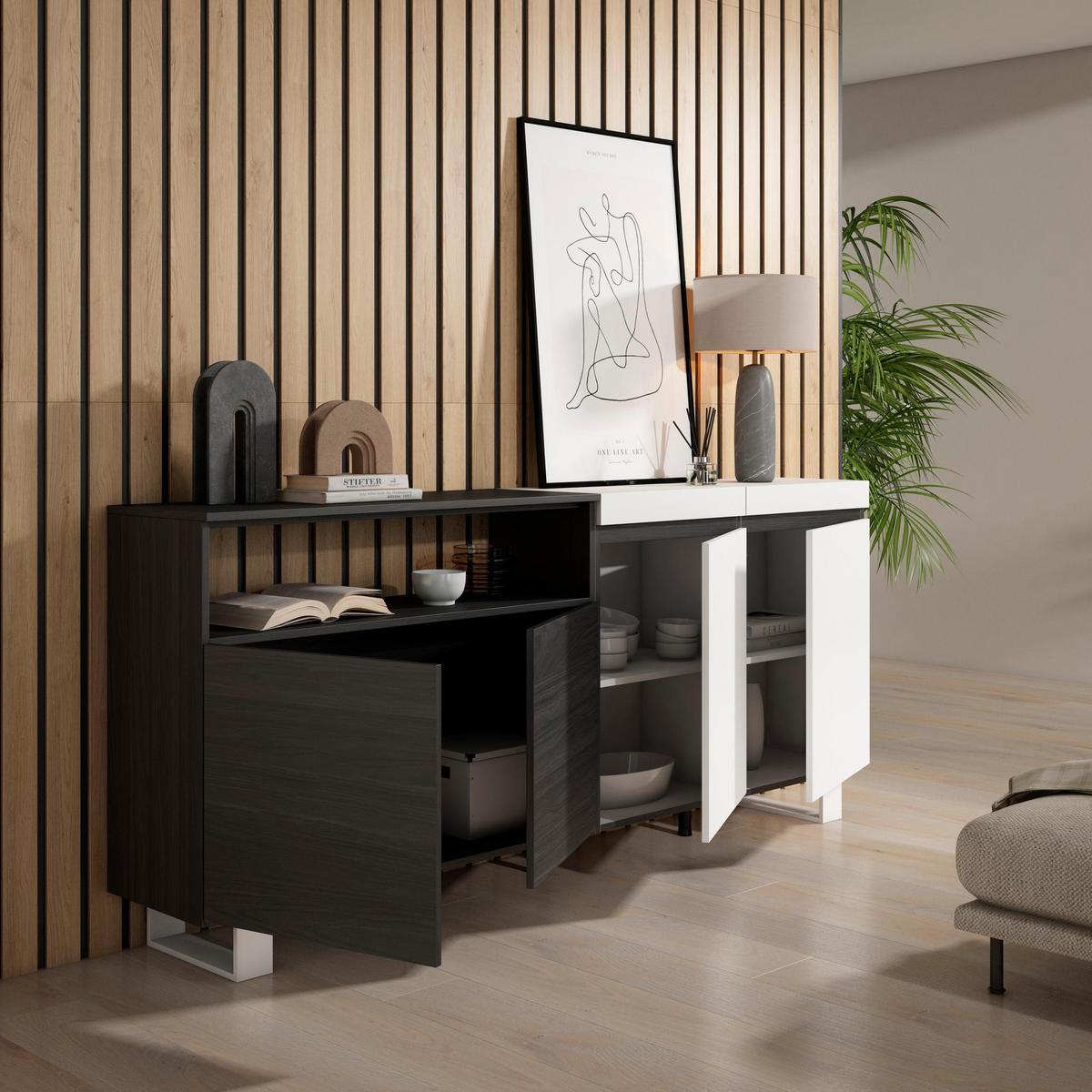 SIDEBOARD weiß und schwarz, 200/35/87cm - Multicolor, Holzwerkstoff (200/87/35cm) - Skraut Home