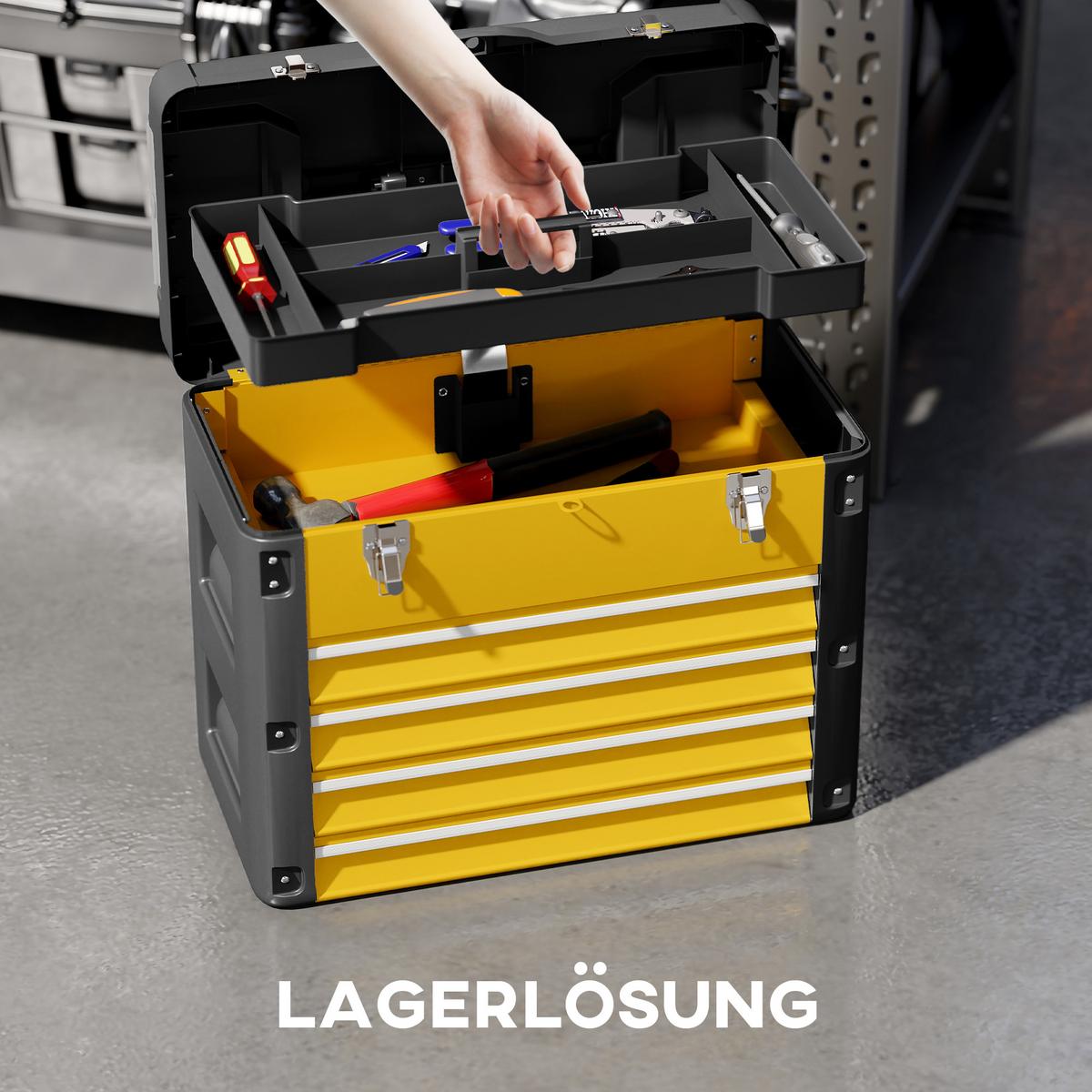 WERKZEUGKISTE Stahl Kunststoff Gelb - Gelb, Metall (25.3/40.7/49.7cm) - HOMCOM