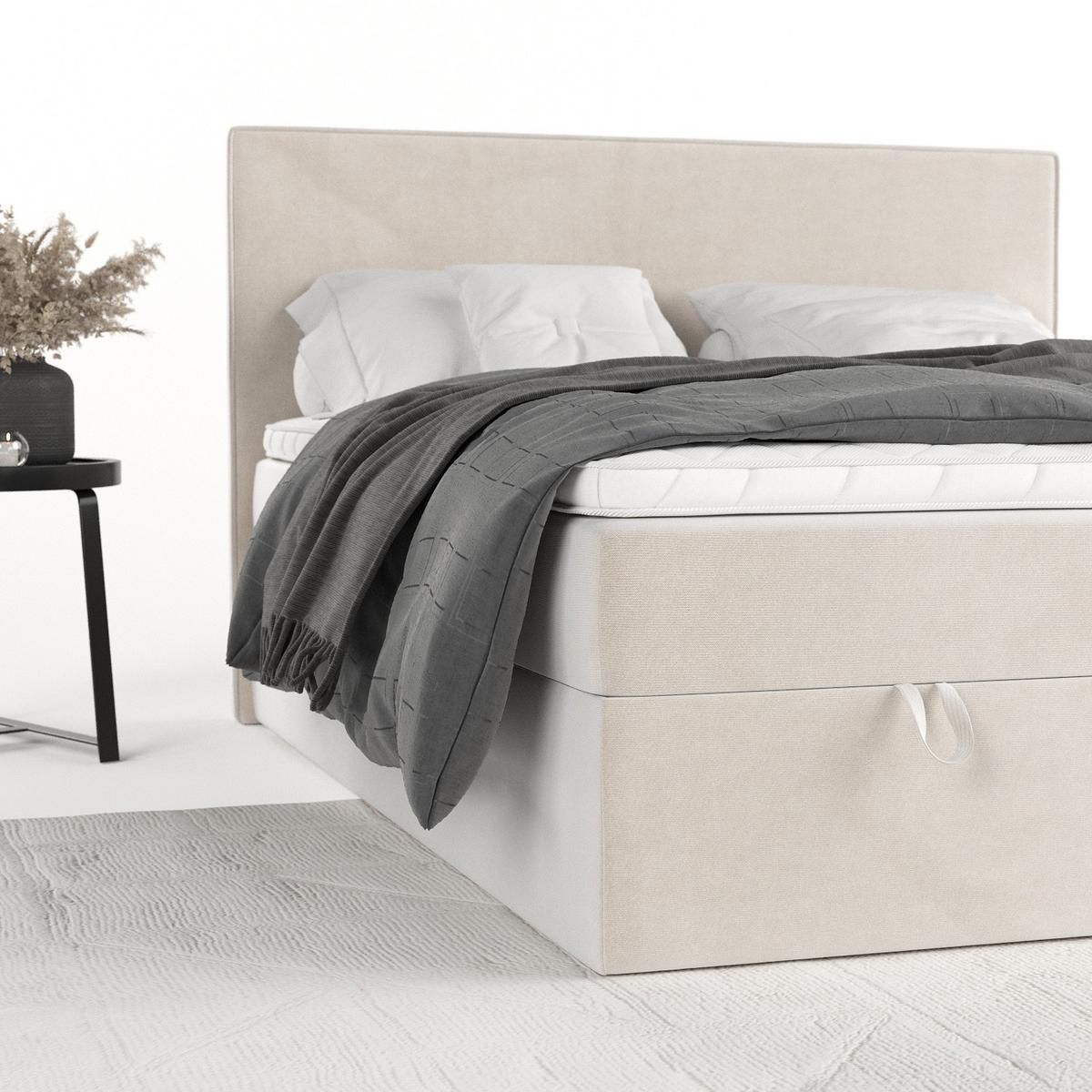 BOXBETT Velma 140/200 cm Creme im Paros Stoff - Creme/Schwarz, Holz/Holzwerkstoff (140/200cm) - AltaBeds
