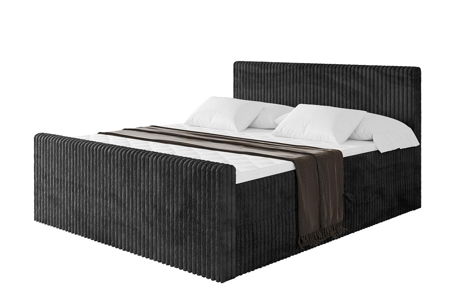 BOXBETT mit Matratze H3 und Lattenrost - TOLO-Z - 140x200 Cord - Schwarz - Schwarz, Holzwerkstoff (140/200cm) - ALTDECOR
