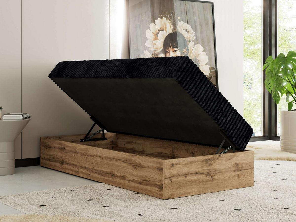 BOXBETT WOOD ZERO 90/200 - Schwarz Cord - H3 - Topper T25 - Schwarz, Textil (90/200cm) - MKS