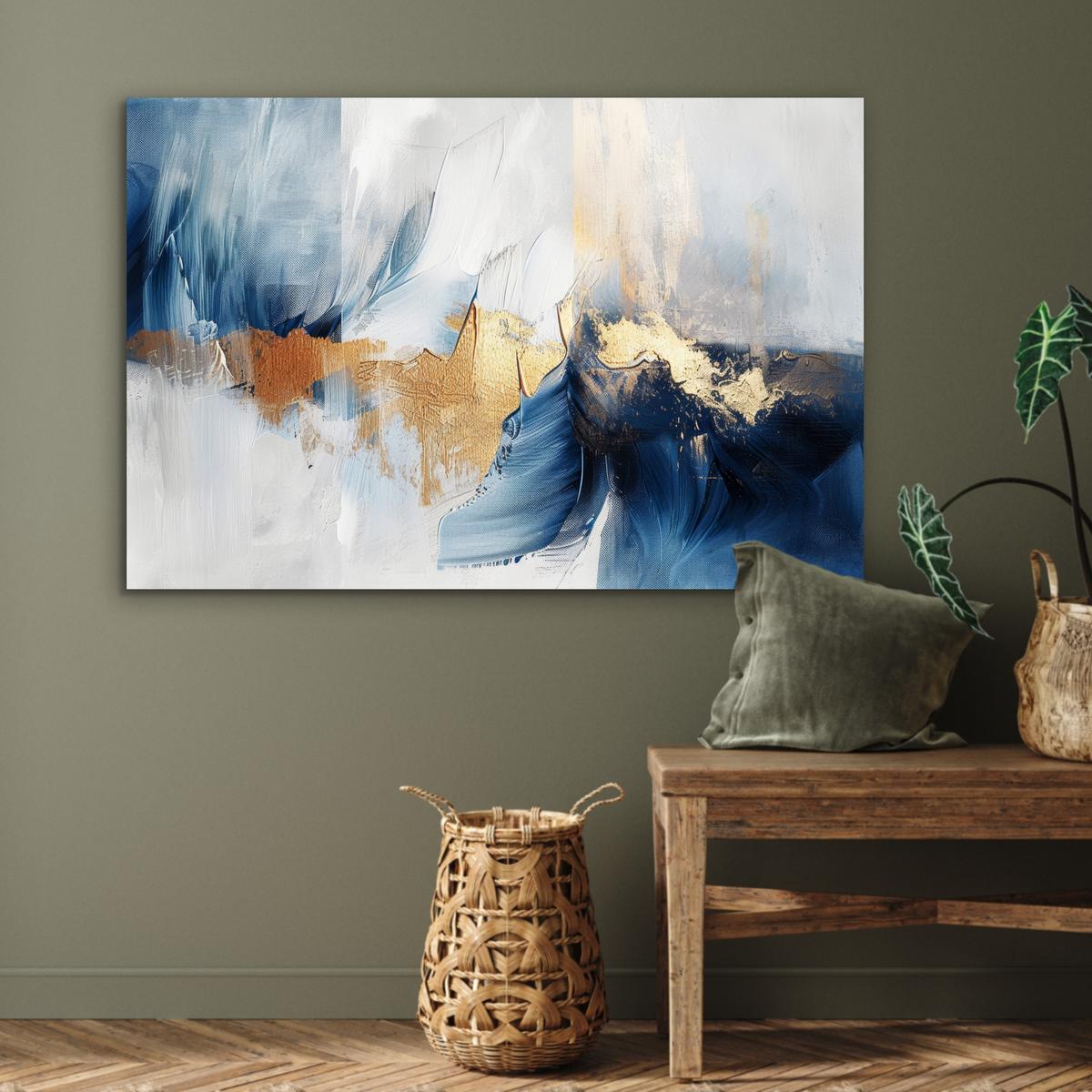 METALLBILD Gold - Blau - Aquarell - Kunst - Modern Deko Groß 120x80 cm - Hellblau, Metall (120/80cm) - MuchoWow