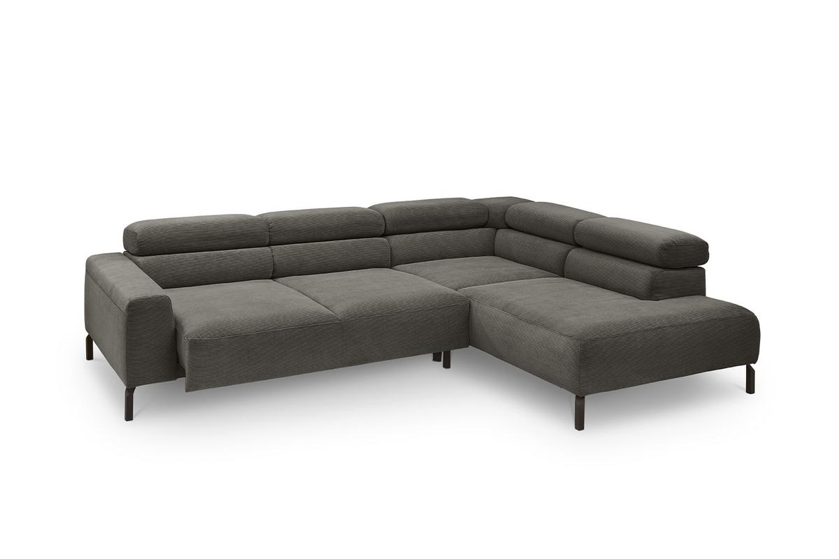 ECKSOFA MIT MOTORISCHEM SITZVORZUG DELIA Anthrazit Cord Relaxfunktion - Anthrazit/Schwarz, Textil/Metall (276/219cm) - KAWOLA